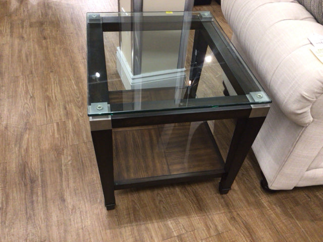Stylish Burl Wood End Table with Tempered Glass Top - Perfect for Living Room, Bedroom, or Office Decor