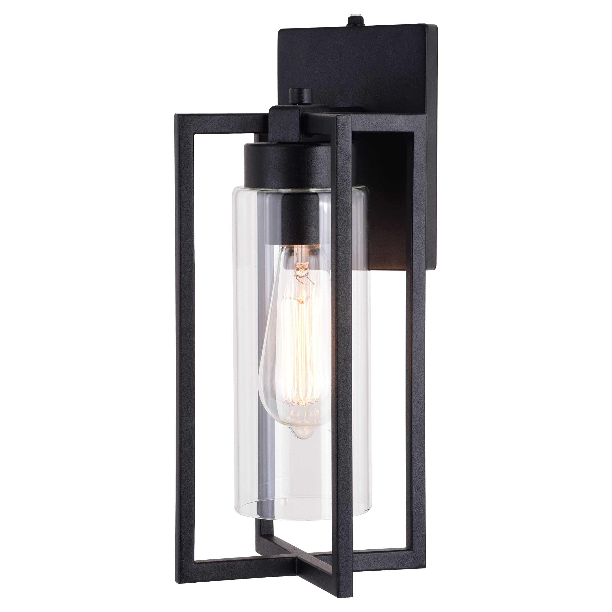 VAXCEL Kilbourne 1-Light Black Outdoor Wall Lantern with Clear Glass - Dusk to Dawn Sensor - Perfect for Porch, Patio, Garage & Entryway Lighting