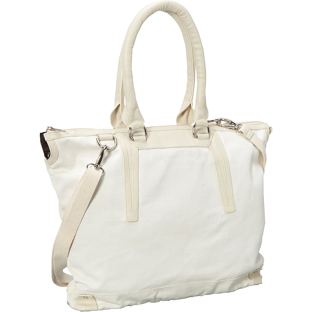 Premium Sharo Leather & Canvas Tote Bag - Large Women's Handbag in White/Beige Two-Tone | Stylish Work, Travel & Everyday Carry-all Purse for Professionals & Students