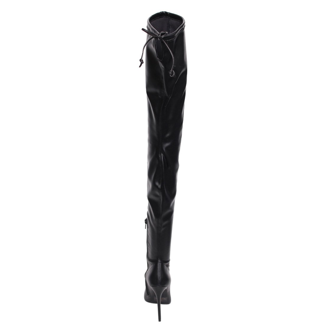 Liliana GE32 Women's Pointy Toe Thigh High Stiletto Boots - Black PU Leather, Size 6.5 | Sexy Over The Knee Boots for Party, Night Out & Date Night