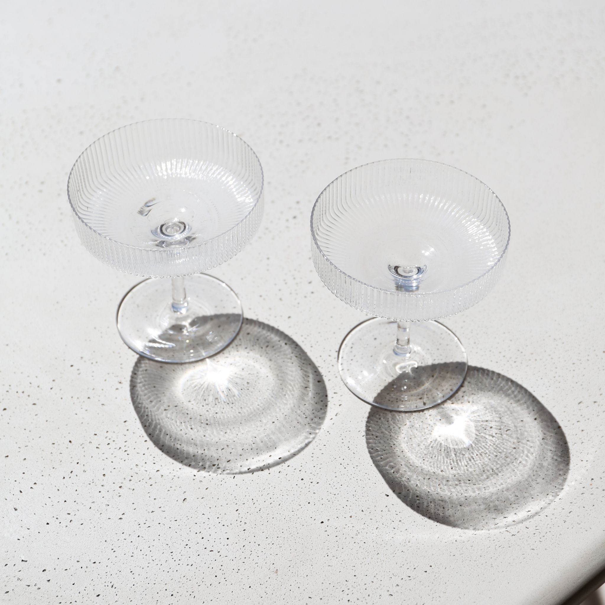 FERM LIVING Ripple Cocktail Glass Champagne Saucers - Set of 2 Clear Crystal Stemware for Champagne, Cocktails & Wine - Perfect for Weddings, Parties & Elegant Home Bar Decor