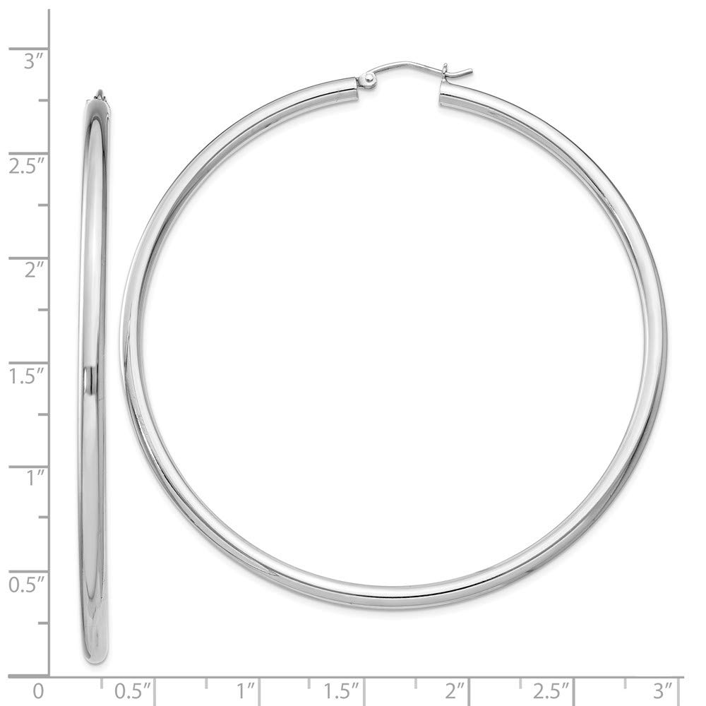 925 Sterling Silver 3mm Round Hoop Earrings - 71mm x 68mm | Hypoallergenic Dainty Everyday Jewelry for Women | Perfect for Work, Date Night & Special Occasions