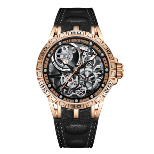OBLVLO LM Automatic Skeleton Dial Luxury Watch for Men - Stainless Steel Case & Genuine Leather Strap - Perfect for Business, Formal Events & Daily Wear