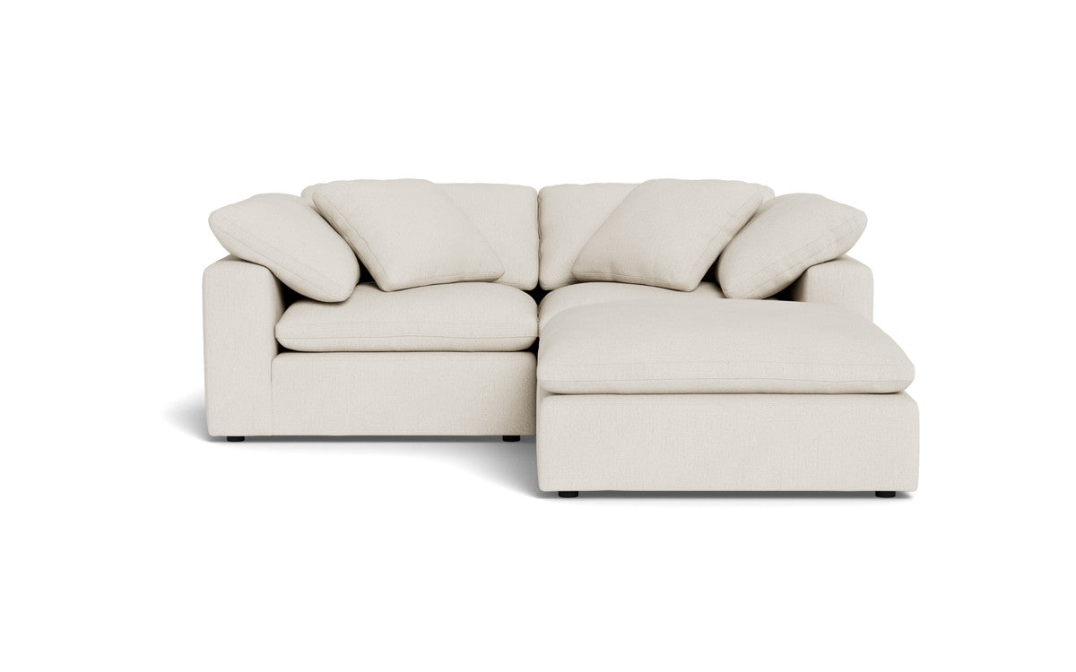 Fluffy 2-Piece Sectional Sofa with Ottoman - Soft Plush Fabric Modern Living Room Furniture for Small Spaces, Apartment & Cozy Home Decor