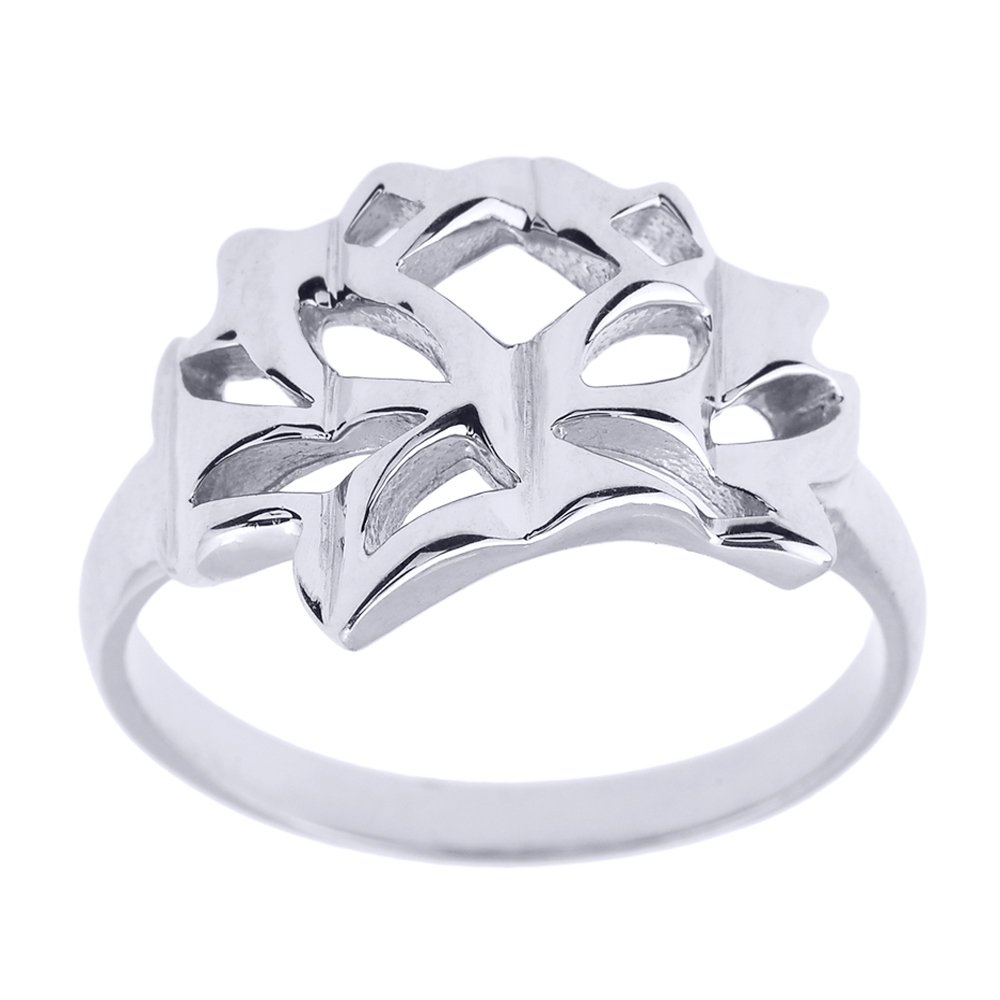 10K White Gold Open Lotus Blossom Ring for Women - High Polish Floral Jewelry - Perfect for Weddings, Anniversaries & Special Occasions