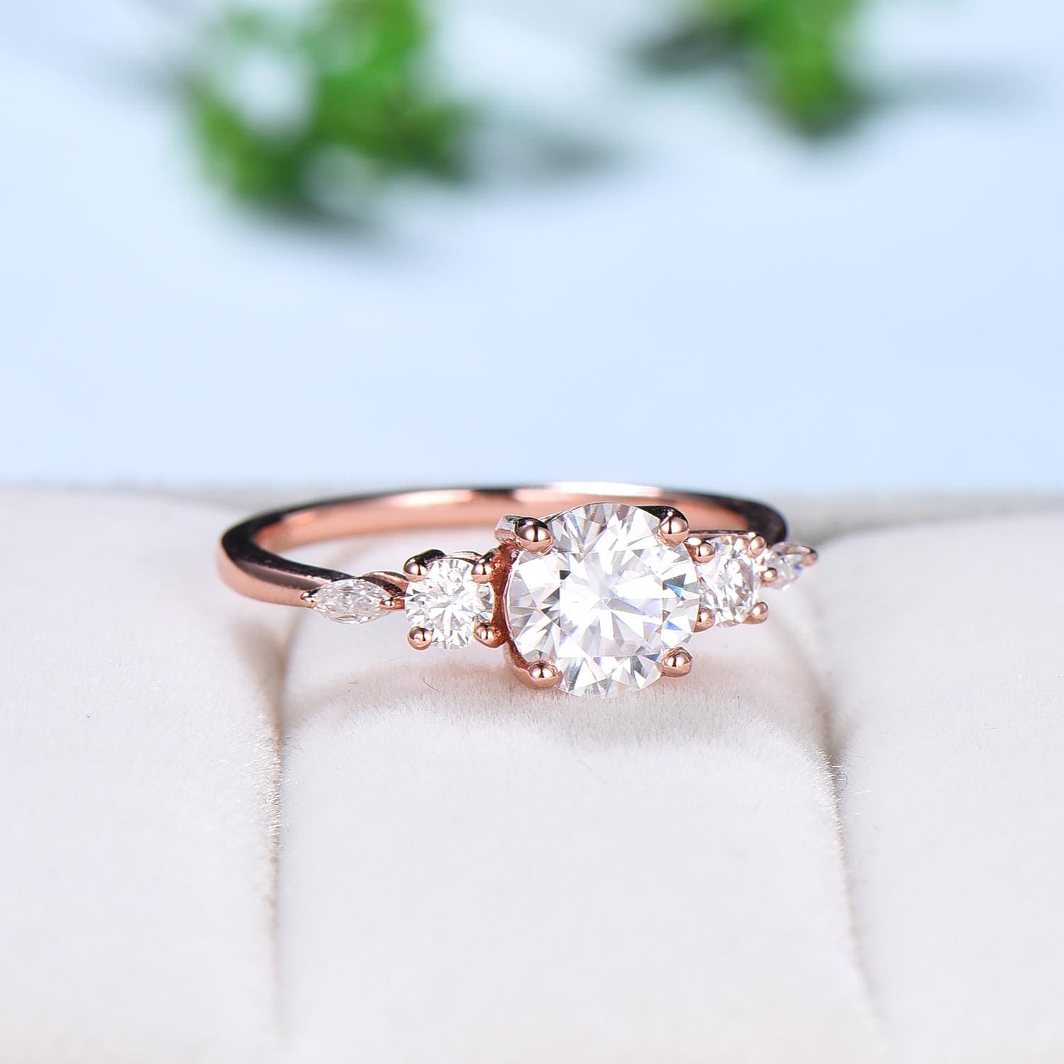 IGI Certified Lab Grown Diamond Engagement Ring - 1.5ct Round Cut D Color VVS2 Clarity with Side Round & Marquise Diamonds in 14K Rose Gold | Perfect Proposal Gift for Anniversary, Wedding & Valentine's Day