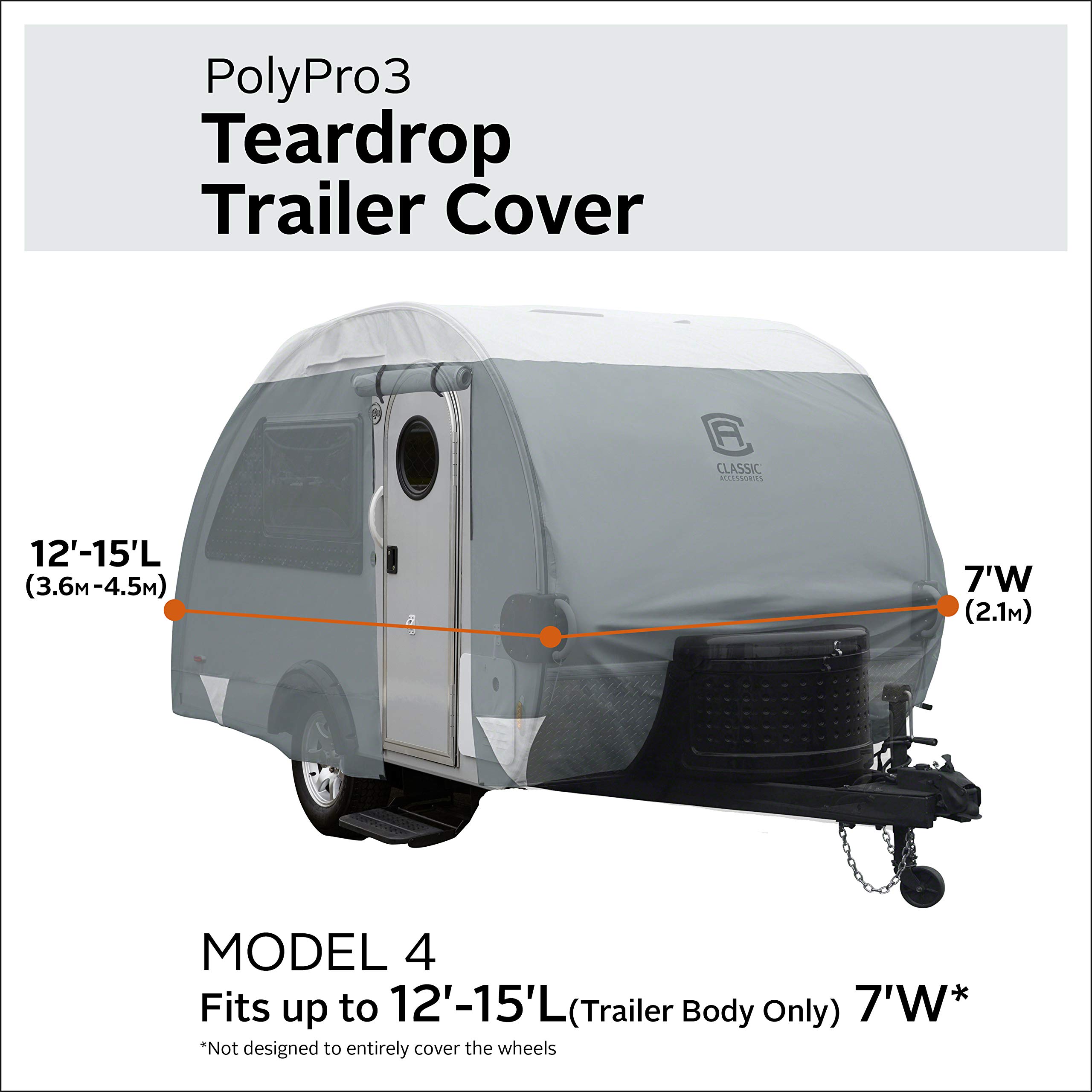 Classic Accessories Over Drive PolyPRO3 Deluxe Sloped Travel Trailer Cover 19-21 Feet Waterproof UV Protection Grey Snow White - Perfect for RV Camper Storage & Outdoor Travel Protection