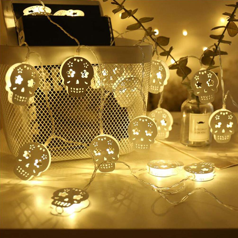 3pcs Skull Fairy Lights - Skeleton LED String Lights for Halloween, Dia de Los Muertos Party Decor - Battery-Free Iron Sugar Style - Perfect for Indoor/Outdoor Home, Garden & Event Decorations