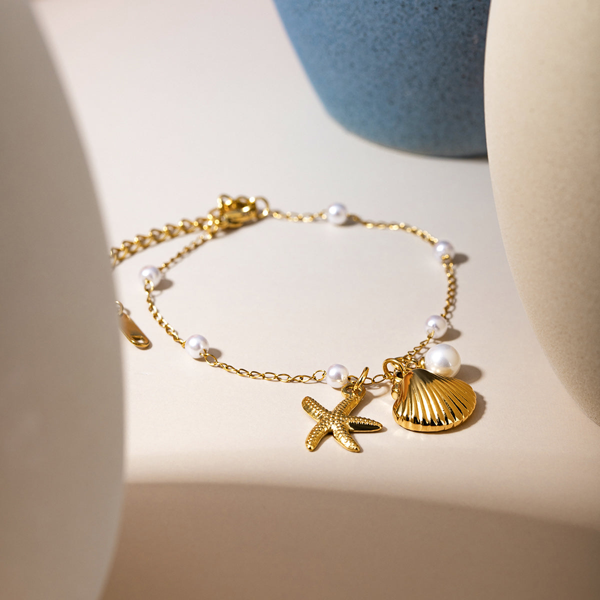 18K Gold Plated Pearl Starfish Pendant Bracelet for Women - Elegant Beach Jewelry Gift for Summer Vacation, Wedding & Party Accessories
