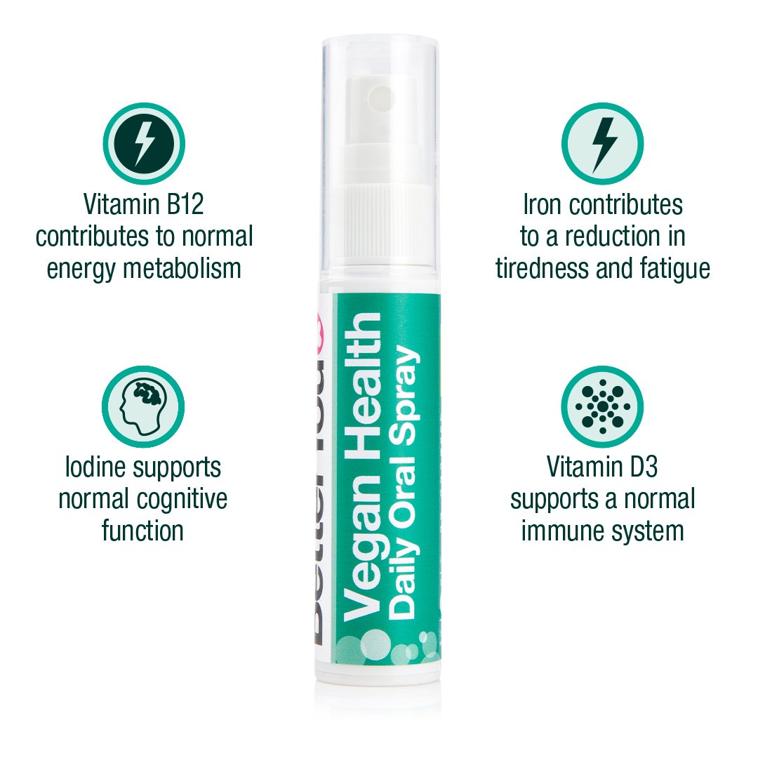 BetterYou Vegan Health Daily Oral Spray 25ml - Vitamin B12 & D3 Supplement for Energy & Immunity - Perfect for Busy Lifestyles & On-the-Go Wellness