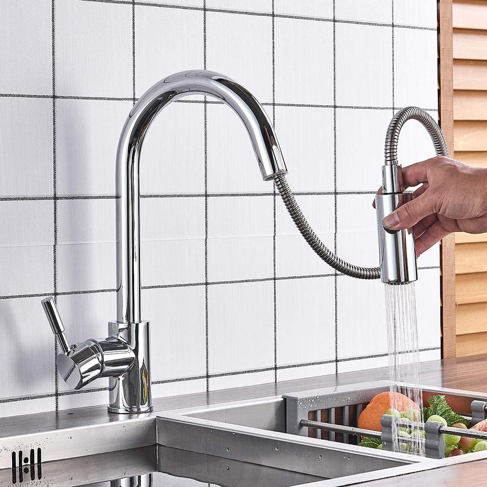 Stainless Steel Pull Down Kitchen Faucet with Spray & Stream Modes - Deck Mounted Hot and Cold Water Mixer Tap for Modern Kitchens | Perfect for Washing Dishes, Filling Pots & Cleaning Countertops