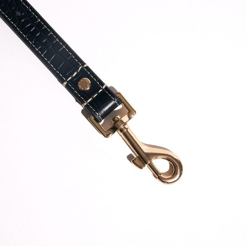 Premium Obsidian Black Leather Dog Leash - Heavy Duty, Adjustable, Reflective Stitching - Perfect for Walking, Training & Outdoor Adventures with Your Pet