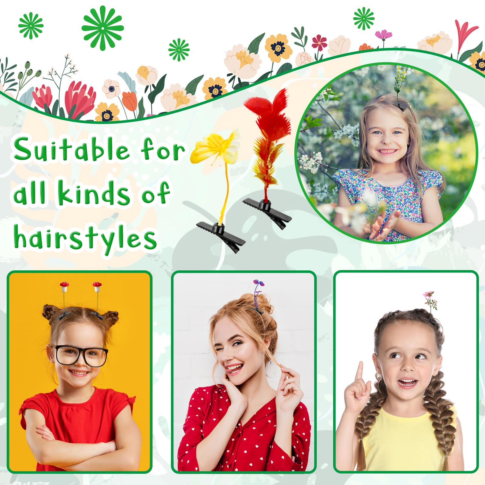 100-Piece Mixed Style Bean Sprout Hair Clips - Funny Plant Hairpins for Women, Girls & Kids - Cute Hair Accessories for School, Home Parties & Costume Events