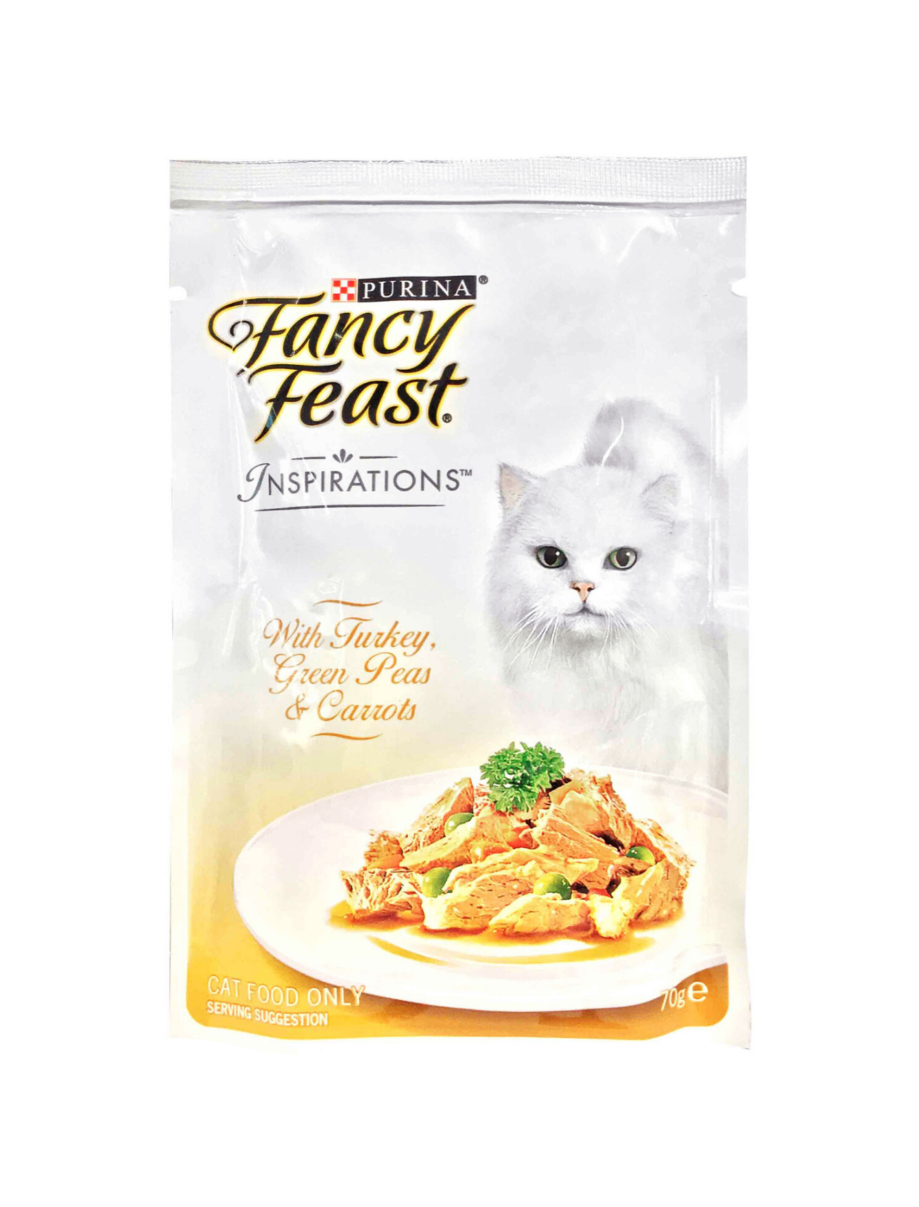 Fancy Feast Inspirations Turkey, Green Peas & Carrots Wet Cat Food Pouches - 70g (Pack of 24) | Grain-Free, Natural Ingredients for Adult Cats | Perfect for Mealtime, Travel & Treats