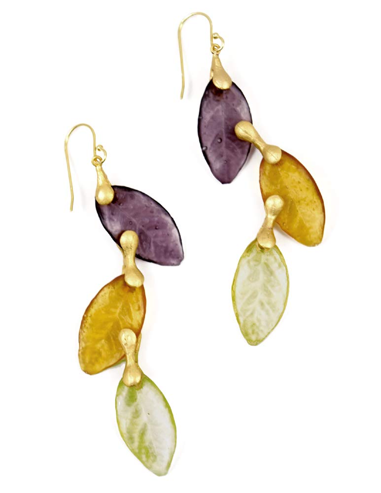 Cast Artisan Glass & Gold-Plated Autumn Leaves Drop Earrings - Perfect for Fall Weddings & Holiday Parties