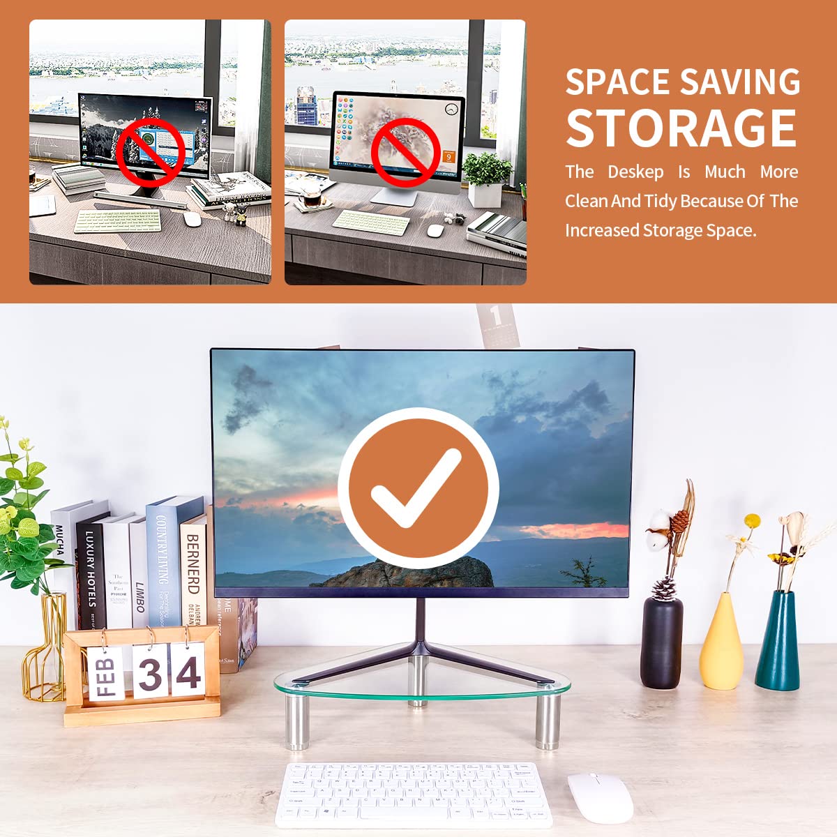 Hemudu Clear Glass Monitor Stand - Universal Triangle Corner Riser for Computer Monitor & Laptop (HD01T-003) - Perfect for Home Office, Gaming Setup & Workspace Organization