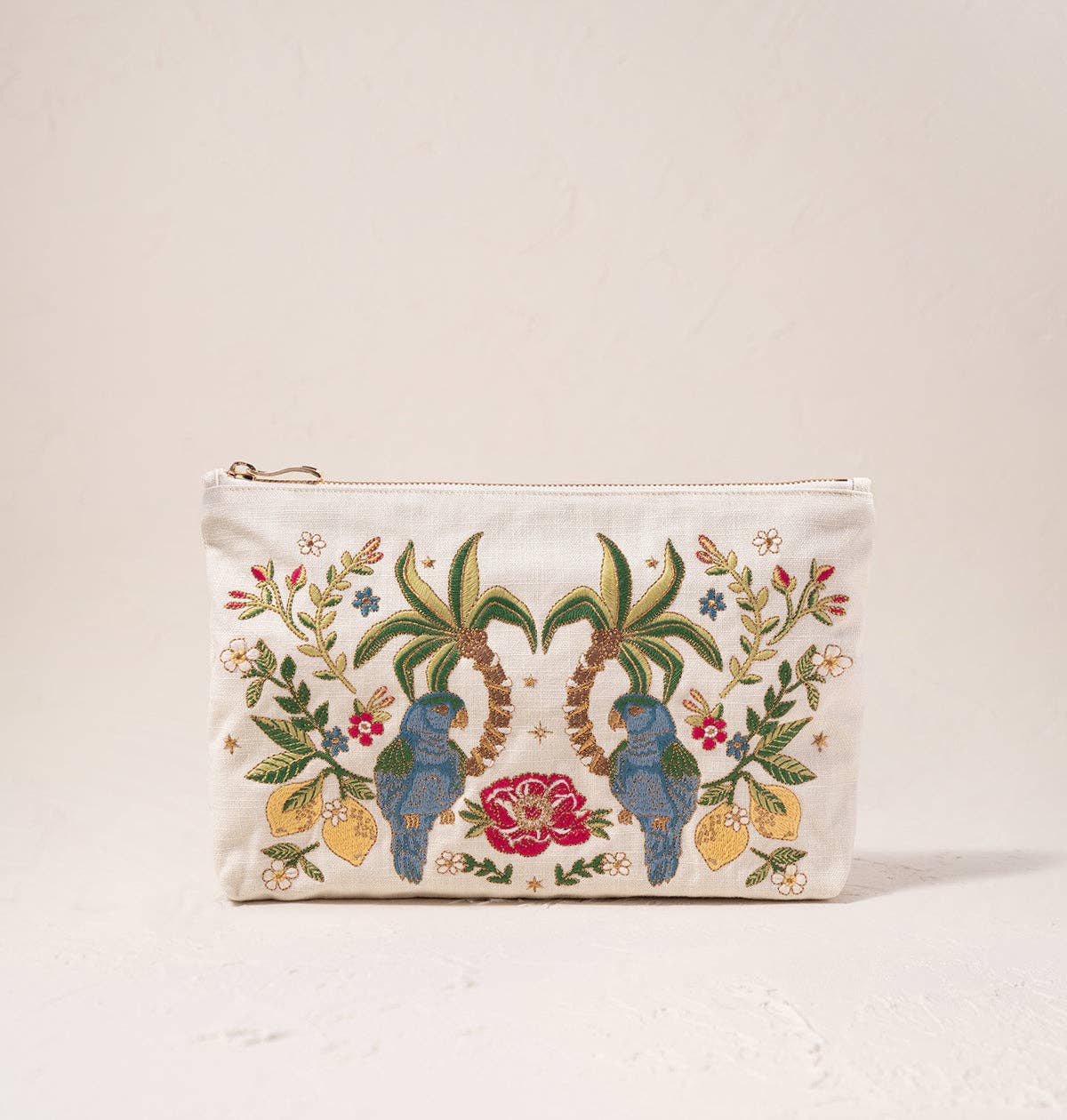 Premium Jungle Paradise Parrot Print Cream Everyday Pouch - Stylish Crossbody Bag for Women, Perfect for Travel, Shopping & Daily Essentials