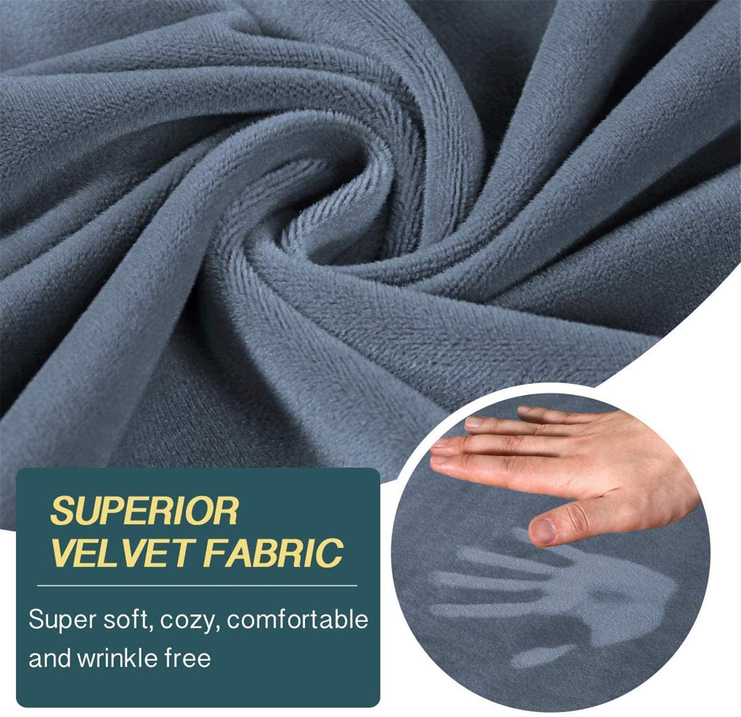 6-Piece Velvet Stretch Recliner Covers for 2-Seater Loveseat – Soft Furniture Protector with Side Pockets, Stone Blue – Perfect for Living Room, Home Theater & Family Gatherings
