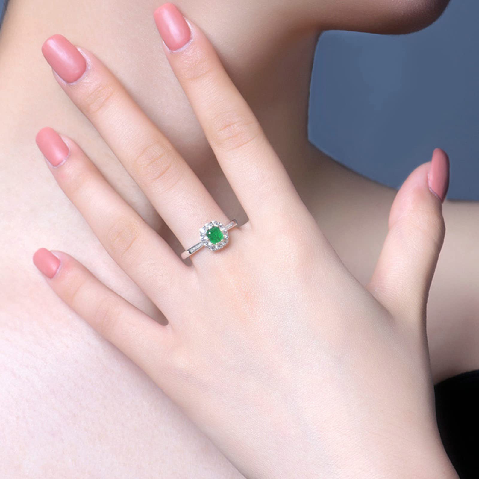 18K White Gold & 925 Sterling Silver Wedding Bands for Women - Simple Emerald Moissanite/Zirconia Promise Rings - Elegant Jewelry for Engagement, Anniversary & Special Occasions
