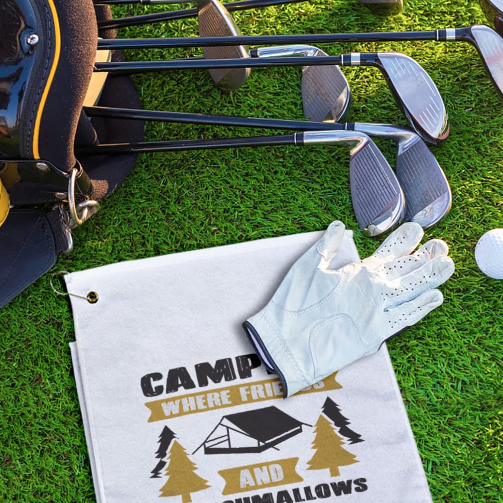 Stylish Printed Golf Towel - Camping Friends & Toasted Marshmallows Design - Cotton Bag Accessories for Golf, Camping & Outdoor Activities