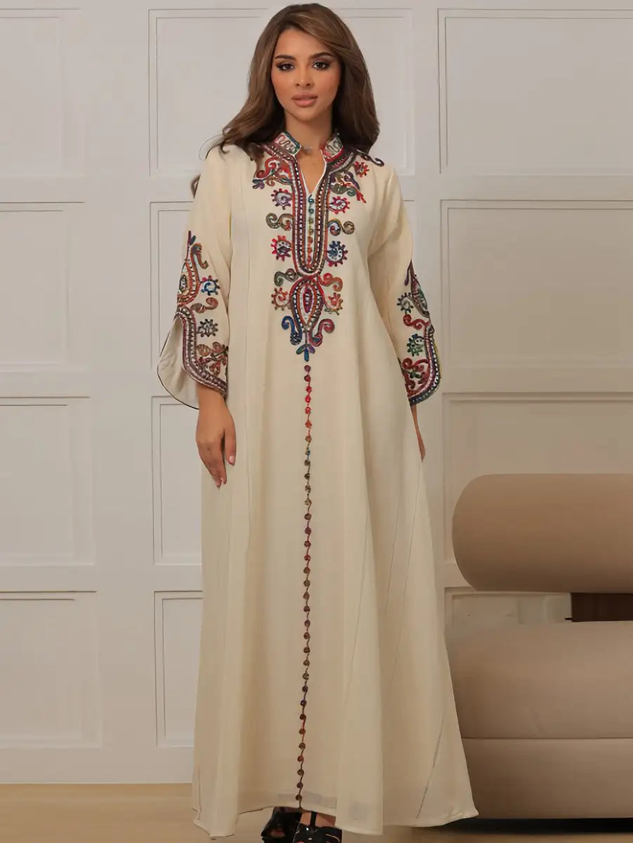 Elegant Rope Embroidery Eid Caftan Dress for Women - Middle Eastern Traditional Kaftan - Perfect for Eid Celebrations, Weddings & Special Occasions