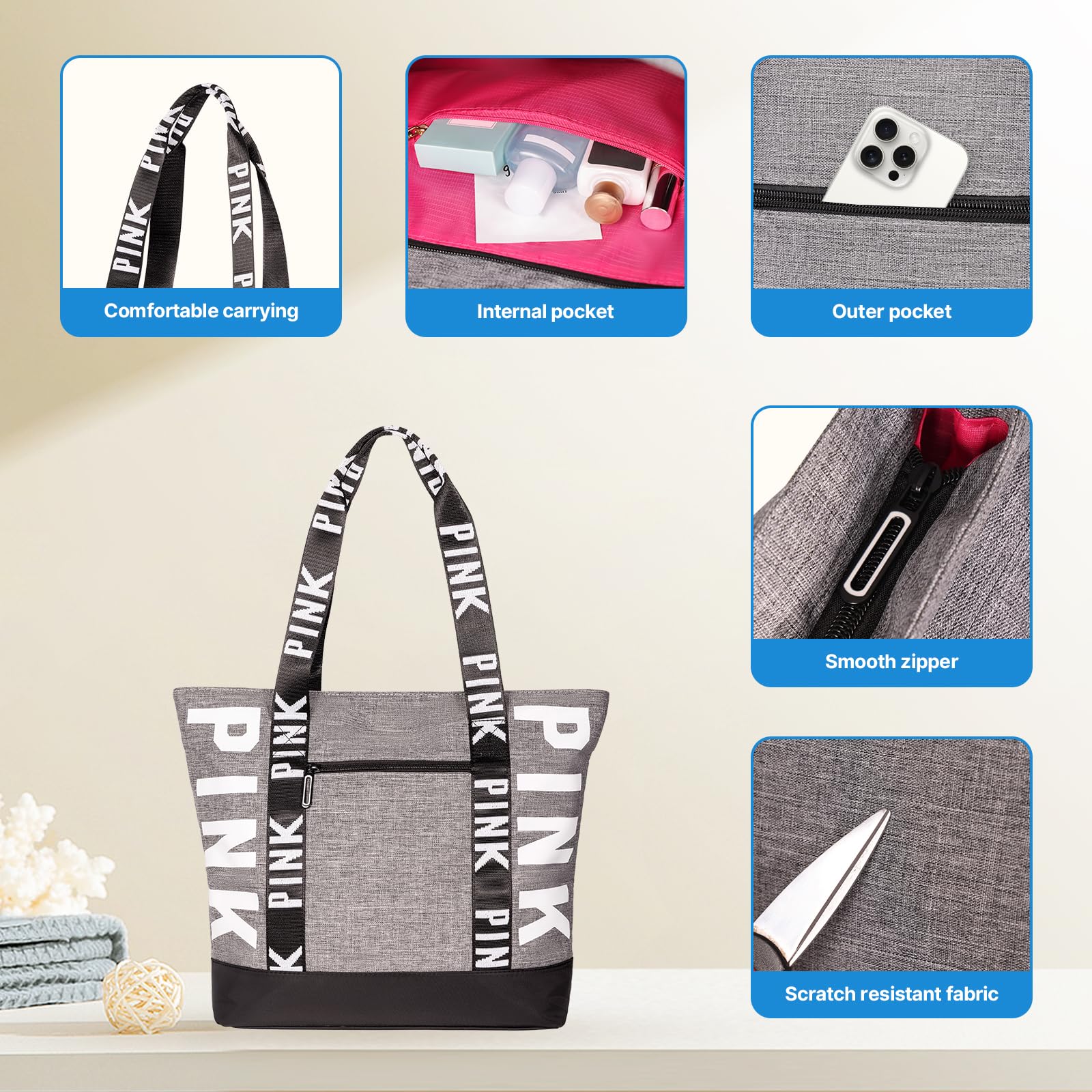 Waterproof Travel Tote Bag for Women - Large Beach Bag with Zipper for Daily Use, Gym, Shopping & Vacation Essentials | Durable & Spacious Carryall for Work, Pool, Beach Trips & Weekend Getaways