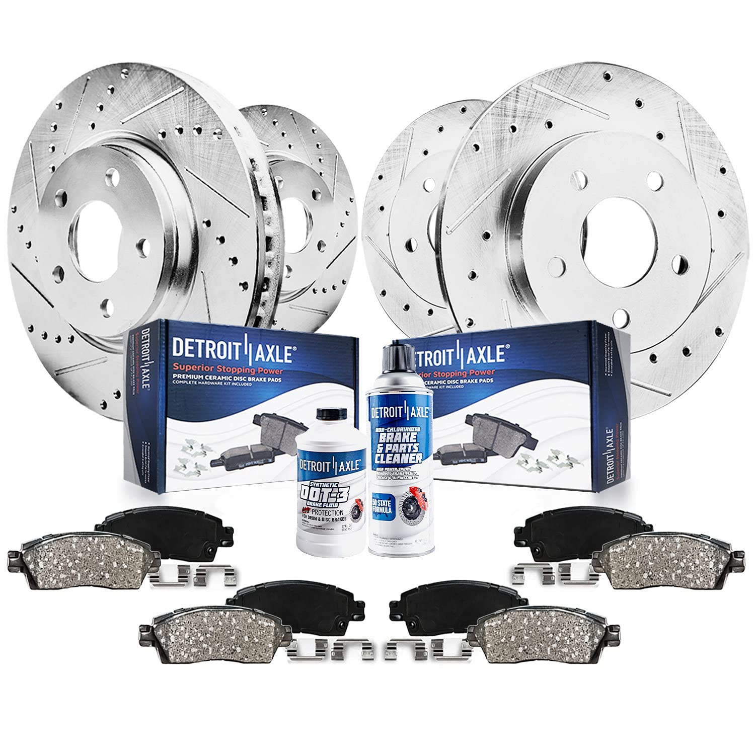 Detroit Axle - Drilled & Slotted Brake Rotors & Ceramic Pads Kit for 1996-1999 Audi A4 Quattro (Front 11.34