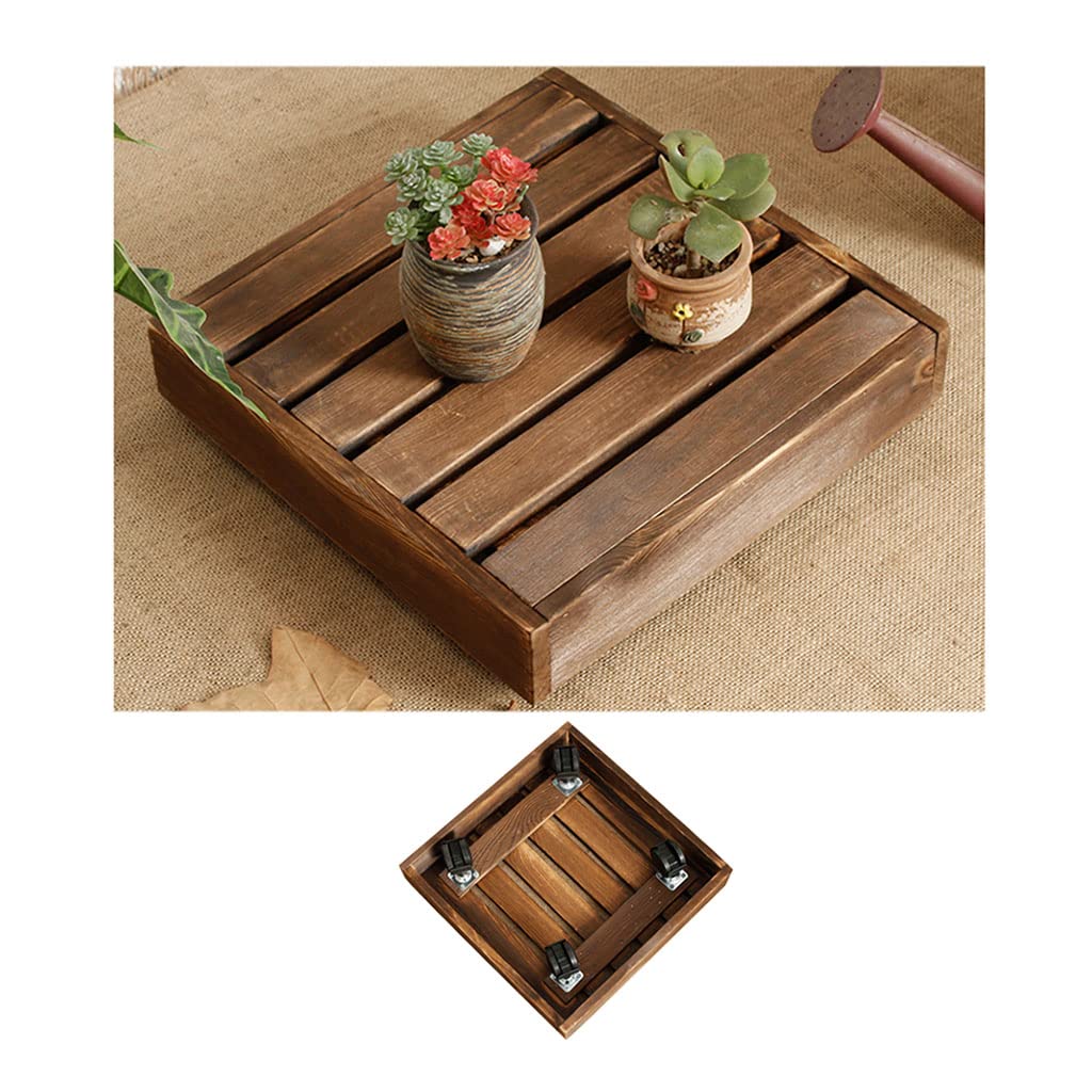 Universal Hidden Wheel Plant Caddy - Pine Wood Pot Stand with Brake Rollers & High-Temp Fire Coloring (25/35/45/55cm) - Perfect for Indoor/Outdoor Plant Movement, Home Decor & Garden Furniture