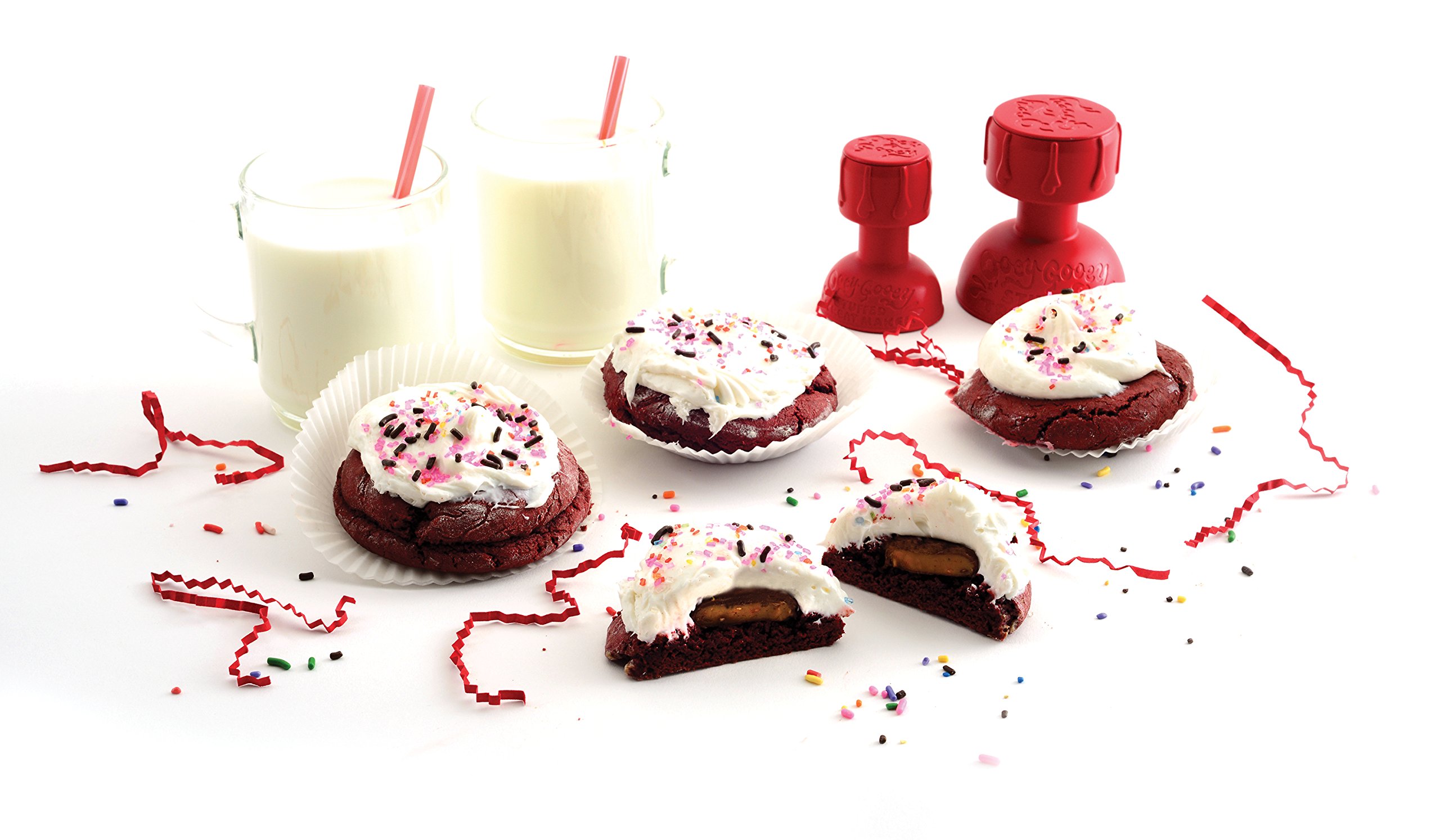 Norpro Ooey Gooey Stuffed Treat Maker Set of 2 - Red Non-Stick Dessert Press for Stuffed Cookies, Pancakes & Pastries - Perfect for Home Baking & Party Treats
