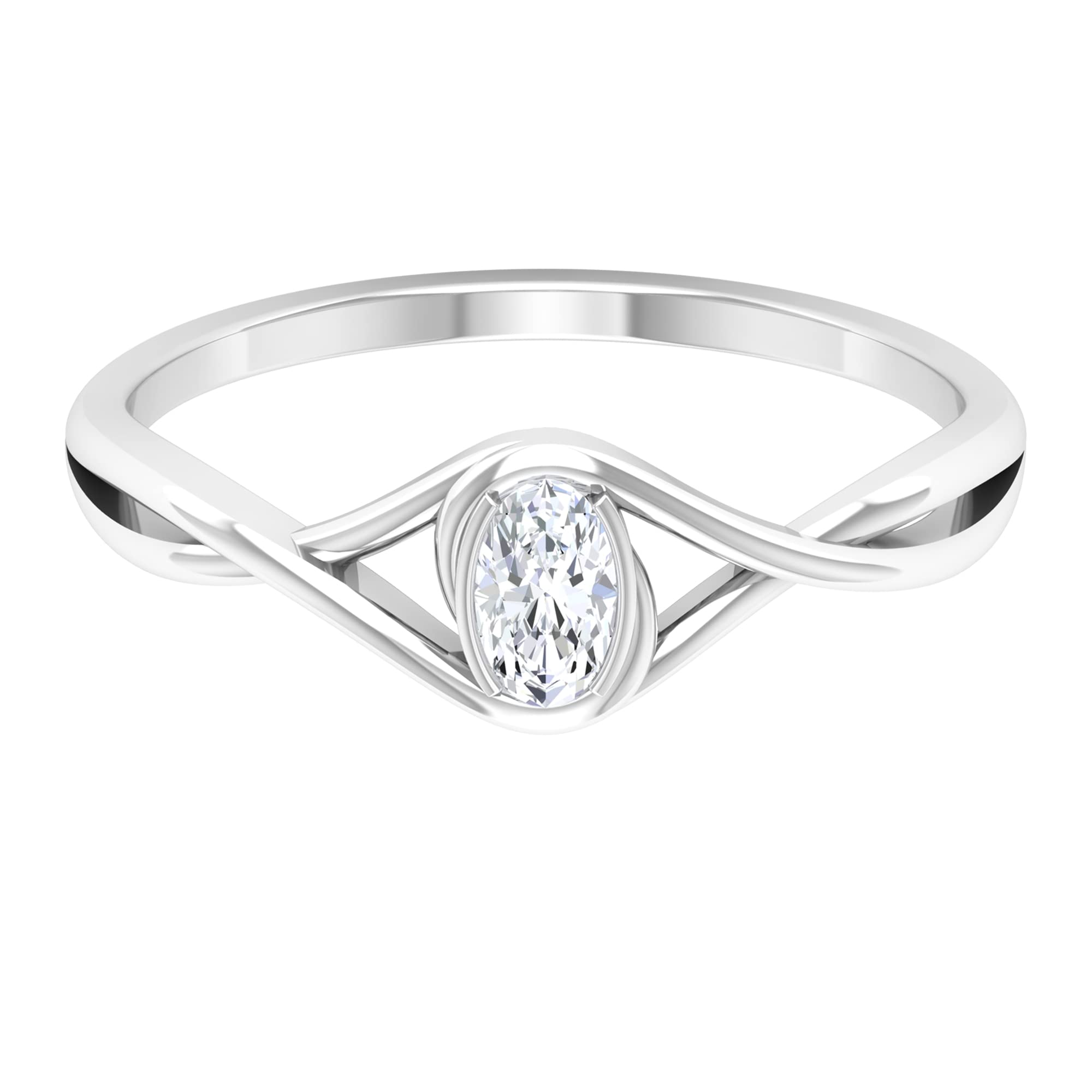 1/4 CT Oval Cut Diamond Solitaire Ring for Women - 14K Solid Gold Crossover Engagement Promise Ring - Perfect for Proposals, Anniversaries & Special Occasions