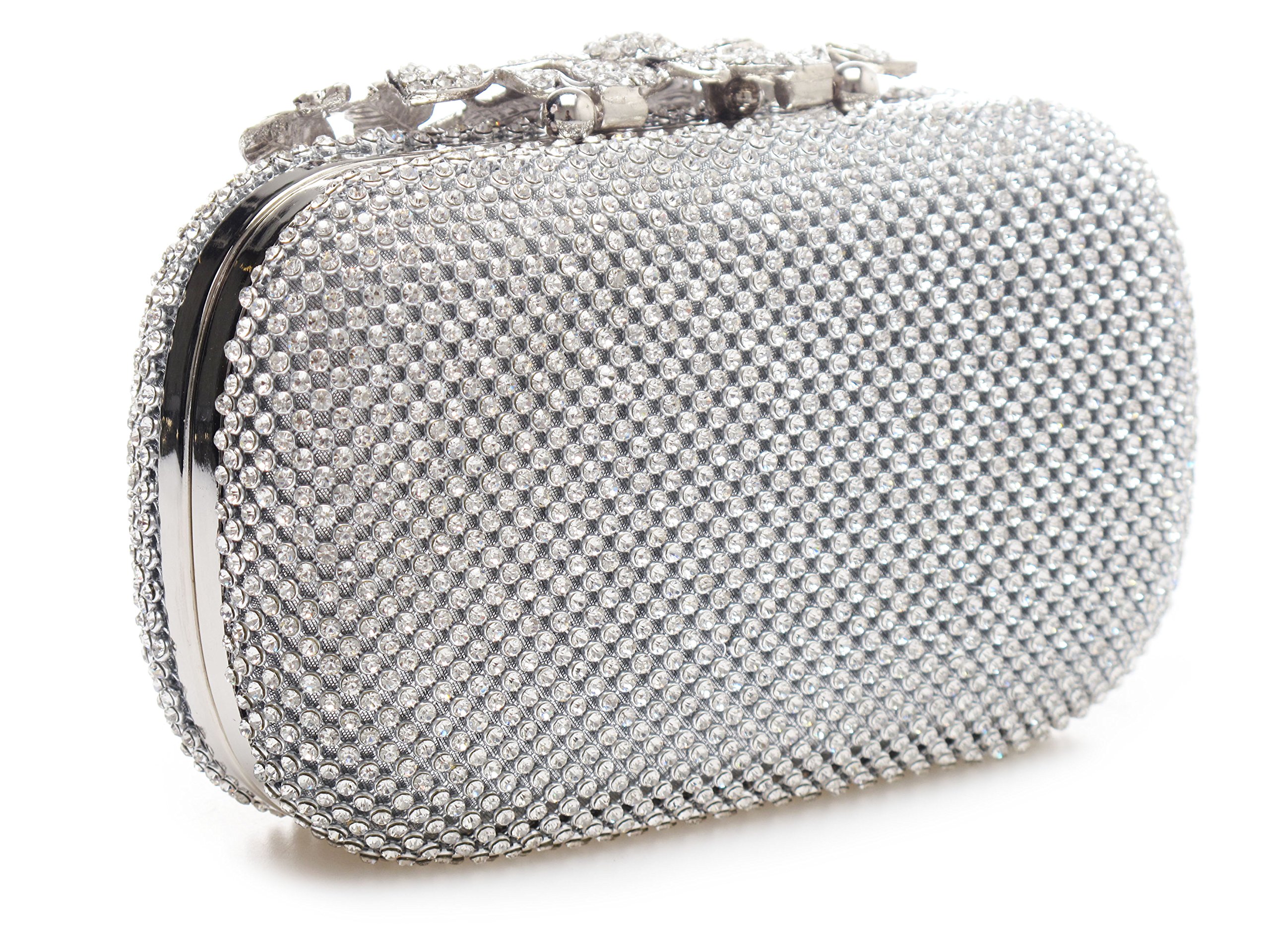 Elegant Silver Crystal Clutch Purse with Unique Clasp - Sparkling Diamond Evening Bag for Party, Wedding, Prom & Special Occasions