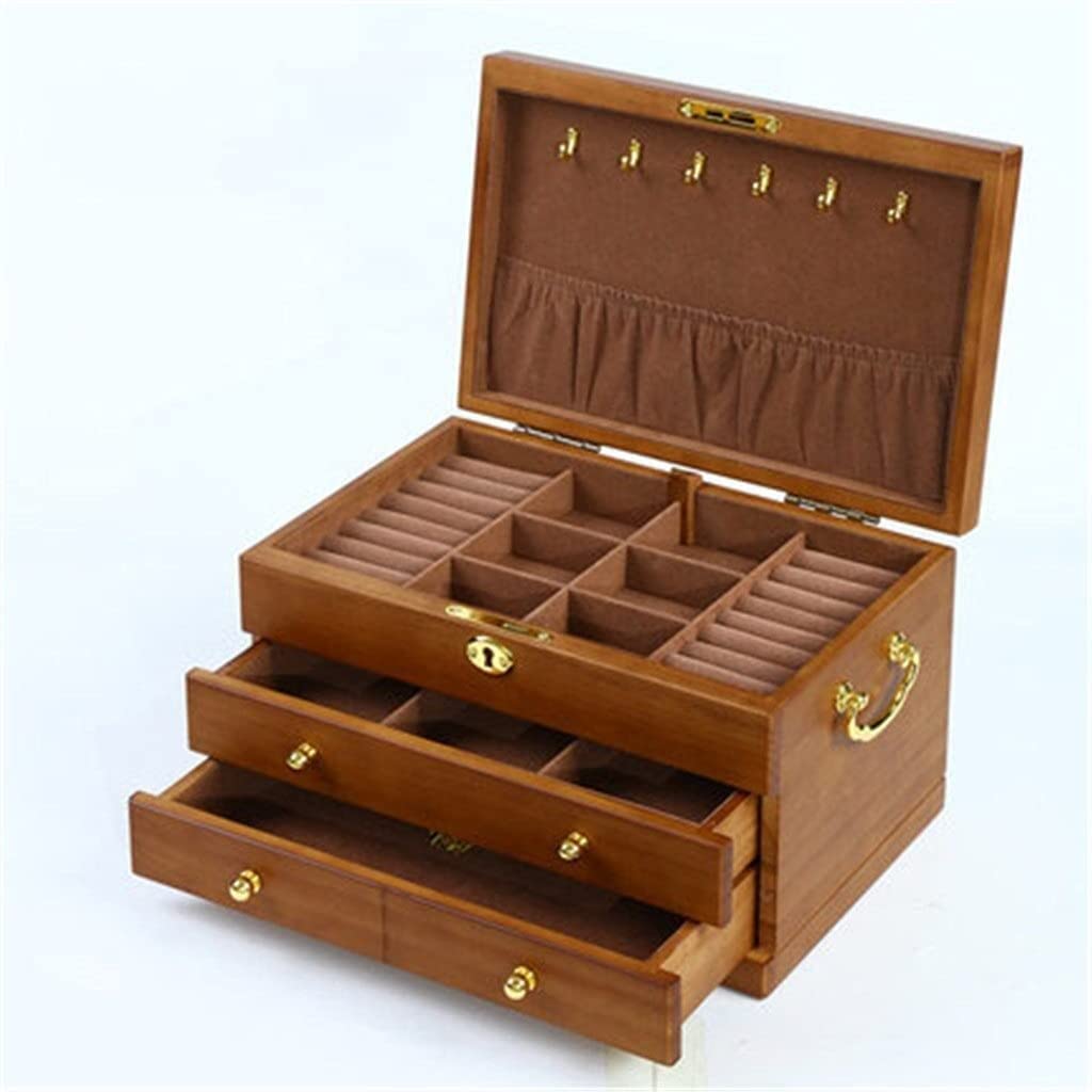 Vintage Wooden Jewelry Organizer Box with Mirror - Handcrafted Earrings Necklace Storage Case for Women | Perfect for Bedroom Dresser, Travel & Gift Giving