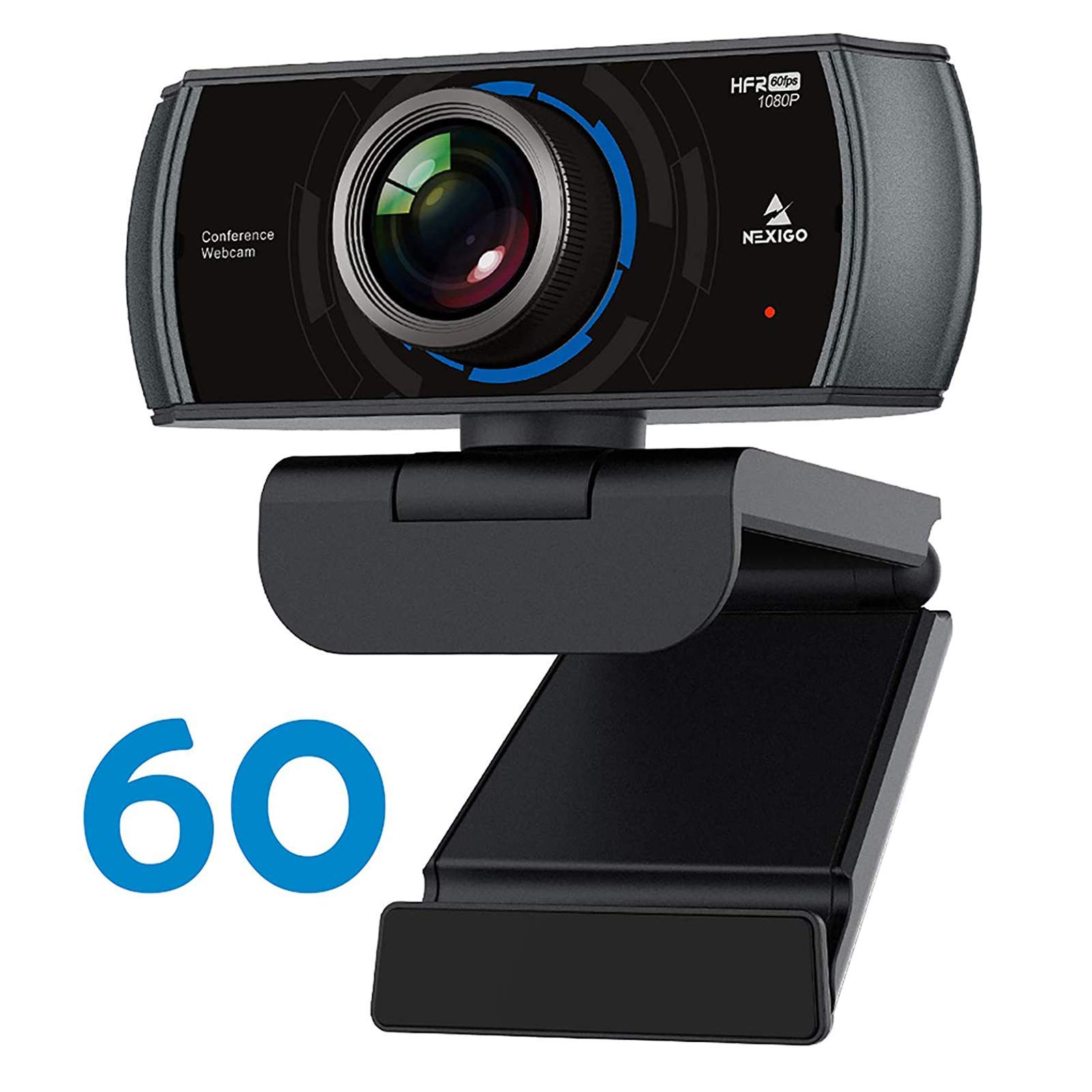NexiGo N980P 1080P 60FPS Webcam with Built-in Dual Microphones - HD USB Computer Camera for PC, Mac, Laptop - 120° Wide Angle for Zoom, Skype, FaceTime, Microsoft Teams - Noise Reduction & Plug-and-Play (Renewed) - Perfect for Remote Work, Online Classes & Video Conferencing
