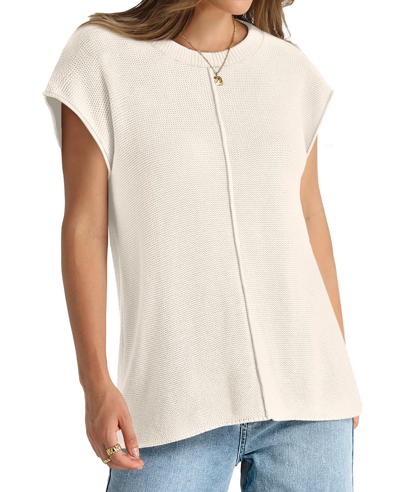 OFEEFAN Women's Lightweight Knit Sweater Vest - Cap Sleeve Tops for Casual Wear & Layering (XS-XL) | Perfect for Office, Fall Outfits & Cardigan Alternatives