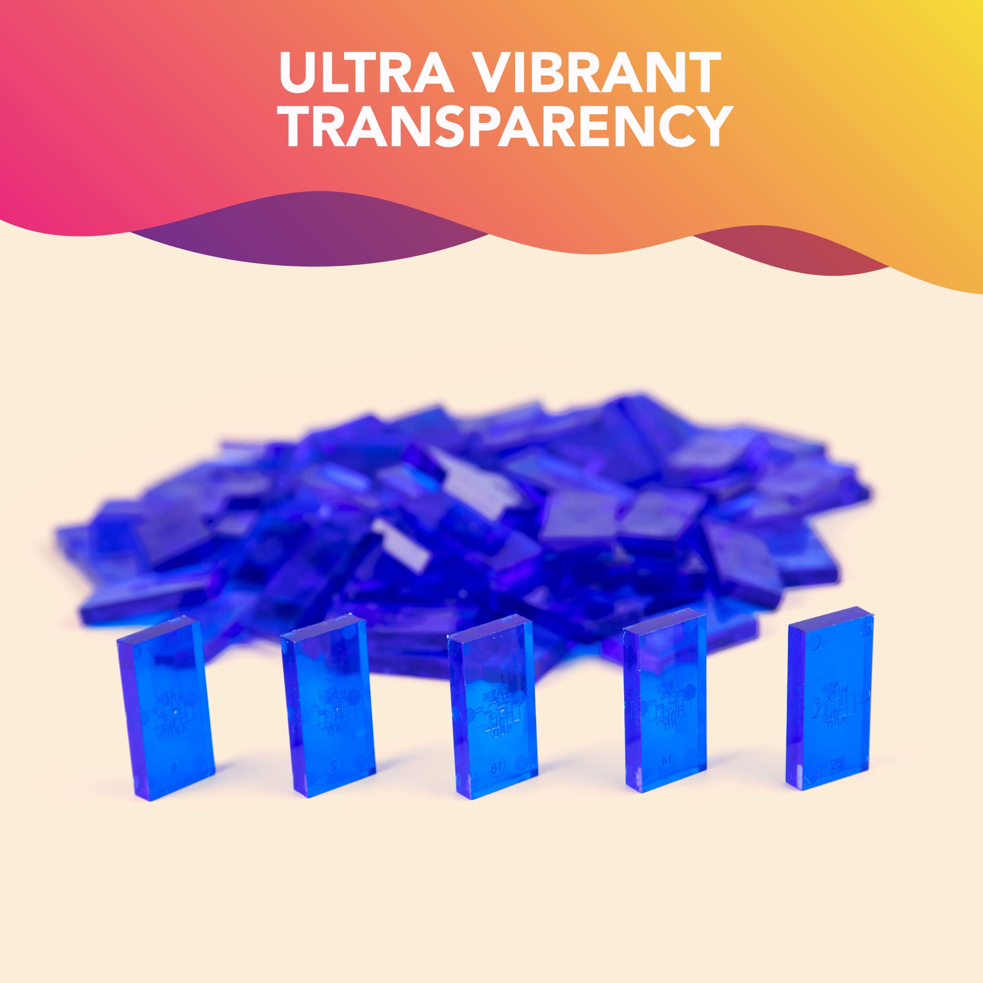 100pcs Bulk Plastic Dominoes Set - Clear Blue Building, Stacking & Chain Reaction Toppling STEAM Educational Toys for Kids | Classroom Activities, Birthday Gifts & Family Game Night