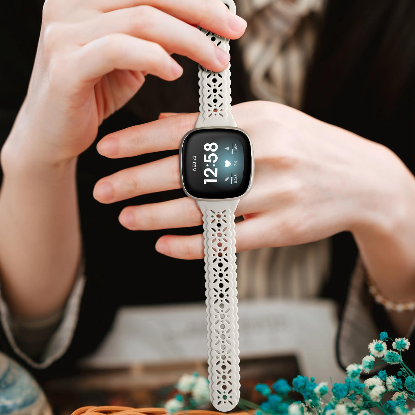 Dirrelo Soft Silicone Hollow-Out Sport Strap Replacement Band for Fitbit Versa 3/4, Sense & Sense 2 - Ultra-Thin Breathable Wristband for Women - Perfect for Workouts, Running & Everyday Wear
