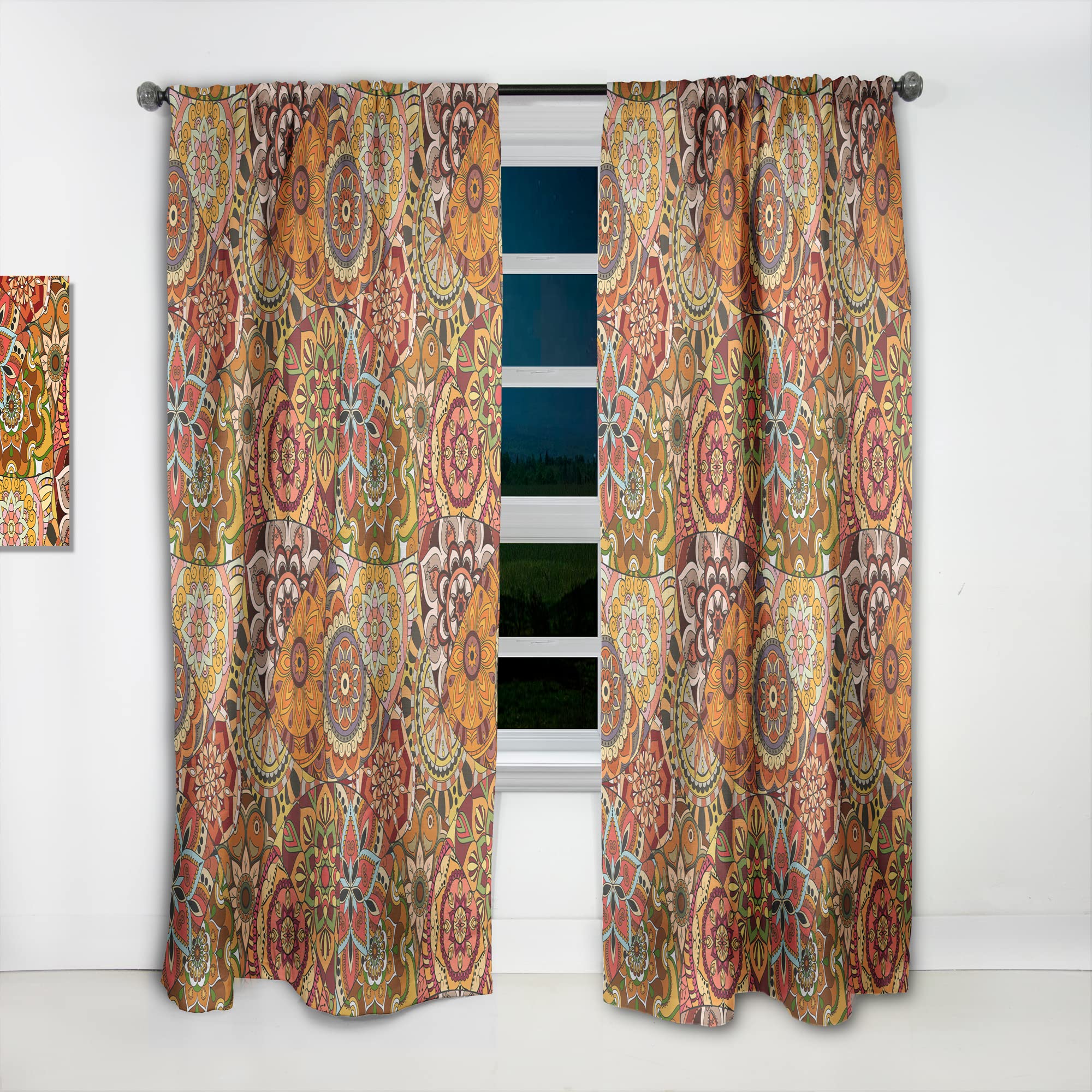 DesignQ Mandala Pattern Tile Thermal Insulated Curtain Panel - 52x84 Inches - Blackout Drapes for Bedroom & Living Room - Perfect for Meditation Spaces & Boho Home Decor