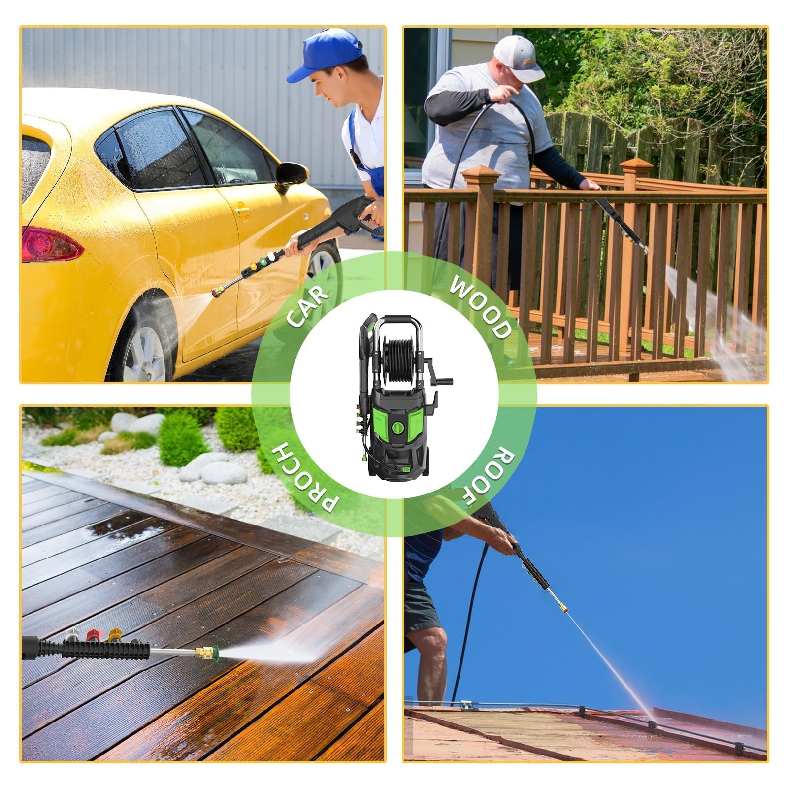 5000PSI Electric Pressure Washer with Foam Cannon - 3.2 GPM High Power Washer, 20FT Hose & 35FT Cord - 4 Nozzles & Spray Gun Included - Perfect for Cleaning Cars, Patios, Fences, Windows & Driveways (Green)