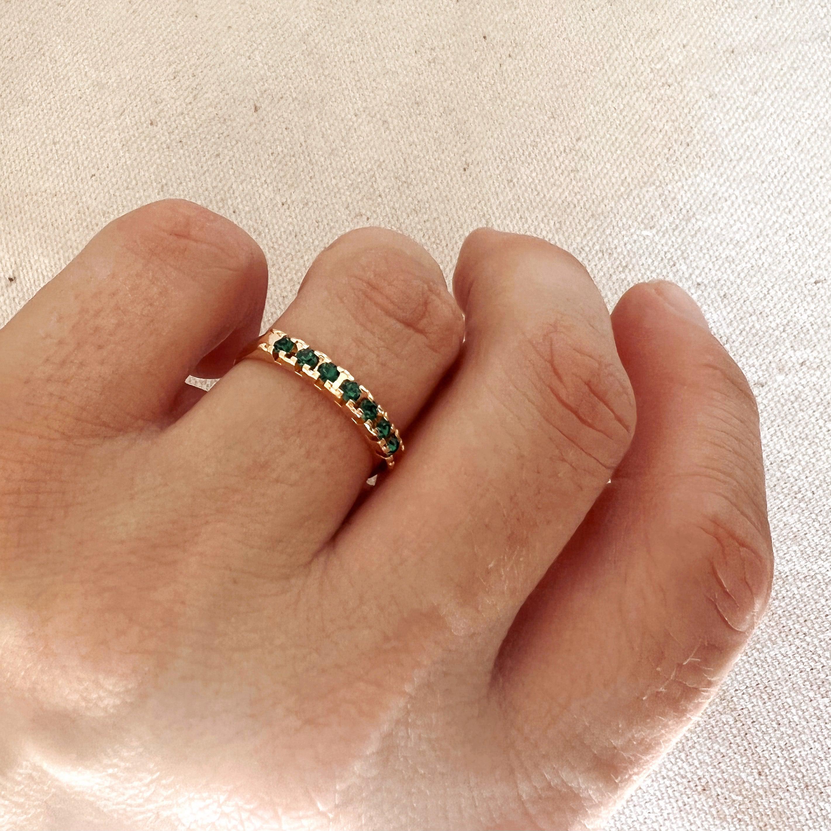 18K Gold Filled Emerald Crystal Ring for Women - Elegant Green Gemstone Jewelry Gift for Birthday, Anniversary & Special Occasions
