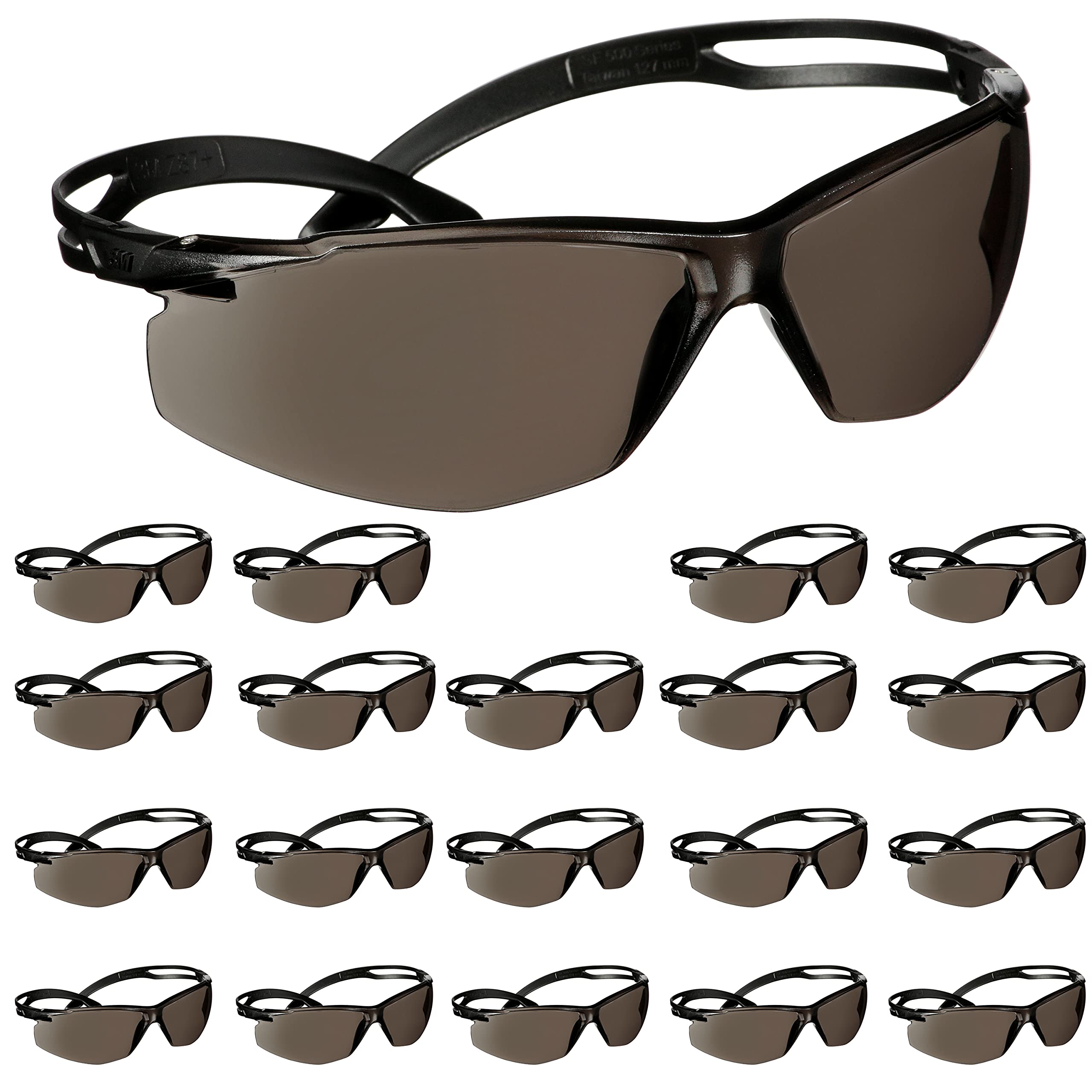 3M SecureFit 500 Series Safety Glasses - 20 Pack ANSI Z87.1 Certified Impact Resistant Eyewear with Anti-Fog & Anti-Scratch Gray Lenses, Adjustable Ratchet Temples - Ideal for Construction, Woodworking, Lab Work & Industrial Safety Protection