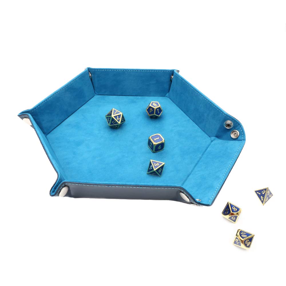 Premium PU Leather Dice Tray for DND & RPG Games - Double-Sided Folding Design with Storage Box (Peacock Blue) | Perfect for Tabletop Gaming, Dungeons & Dragons Sessions & Board Game Nights