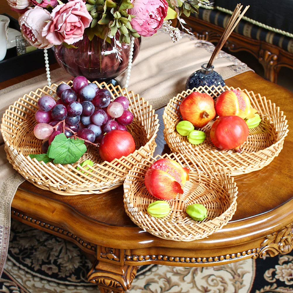 1pc Round Woven Rattan Storage Basket - Handmade Willow Fruit Bowl for Snacks, Nuts, Bread, Picnic Serving | Perfect for Kitchen, Dining Table, Party Decor & Vegetable Storage