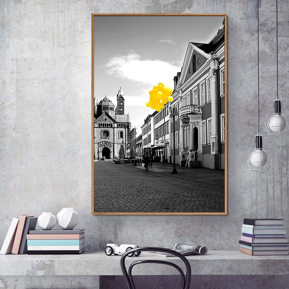 Wall26 Framed Canvas Wall Art - 16x24 Inches Yellow Balloons Bouquet Print, Ready to Hang Home Decor for Living Room & Bedroom - Perfect for Housewarming Gifts & Modern Interior Design