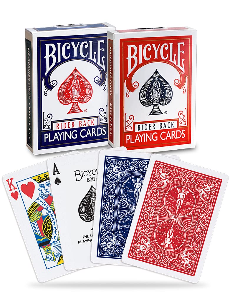 Premium Bicycle Rider Back Playing Cards - Standard Index Poker Cards Set (Red & Blue, 2 Decks) for Casino Games, Poker Nights, Magic Tricks & Cardistry Practice