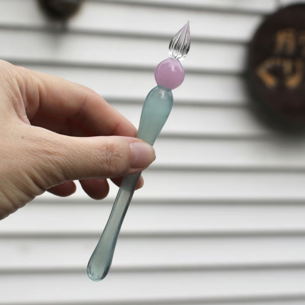 Japanese Glass Dip Pen - Short Light Blue Calligraphy Pen for Handwriting & Art - Perfect Gift for Writers, Artists & Stationery Lovers - Ideal for Journaling, Lettering & Creative Writing