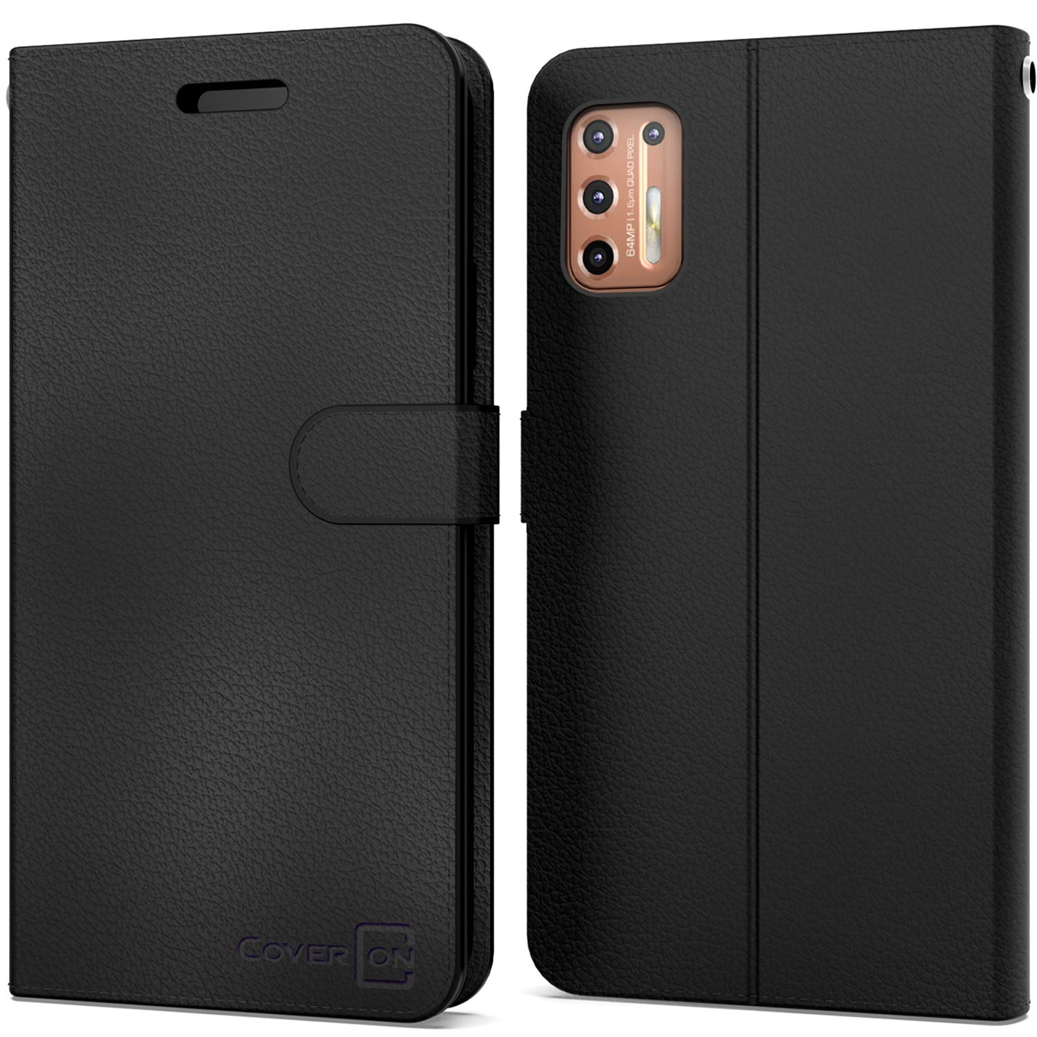 Premium Leather RFID Blocking Wallet Case for Motorola Moto G9 Plus - Flip Folio Stand Cover with Card Slots & Cash Pocket (Black) | Perfect for Business Travel, Daily Commute & Hands-Free Viewing