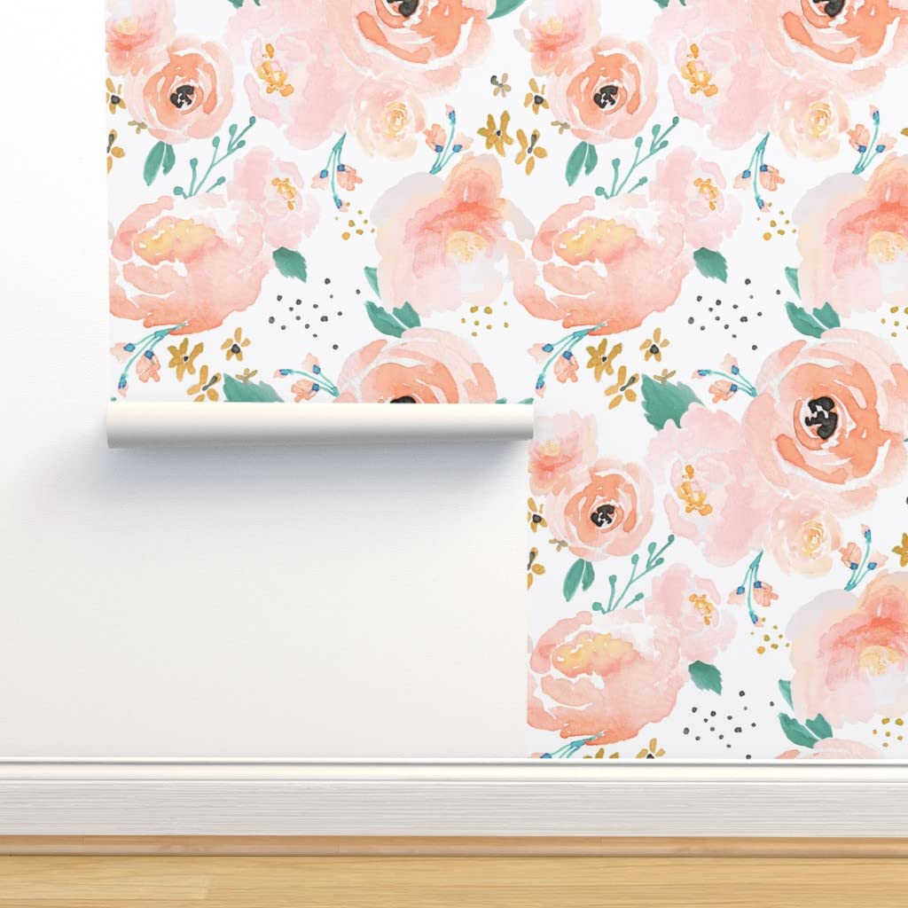 Premium Commercial Grade Wallpaper Roll 27ft x 2ft - Floral Bloom Design for Baby Nursery & Kids Room Decor | Traditional Peel & Stick Wallpaper by Spoonflower | Perfect for Nursery, Bedroom, Playroom & Home Renovation