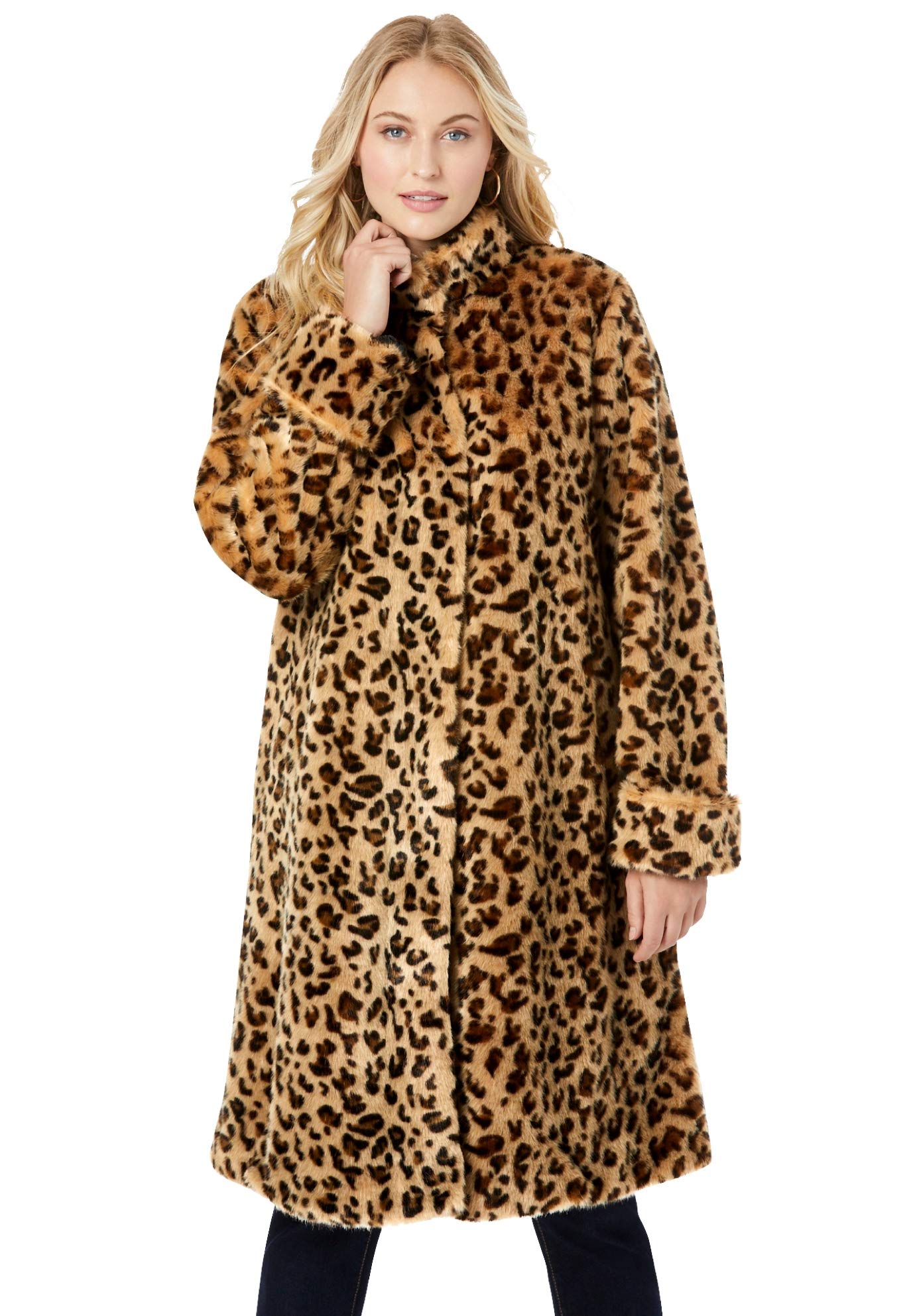 Jessica London Women's Plus Size Faux Fur Swing Coat - Warm Winter Outerwear for Casual & Dressy Occasions | Perfect for Holiday Parties & Date Nights