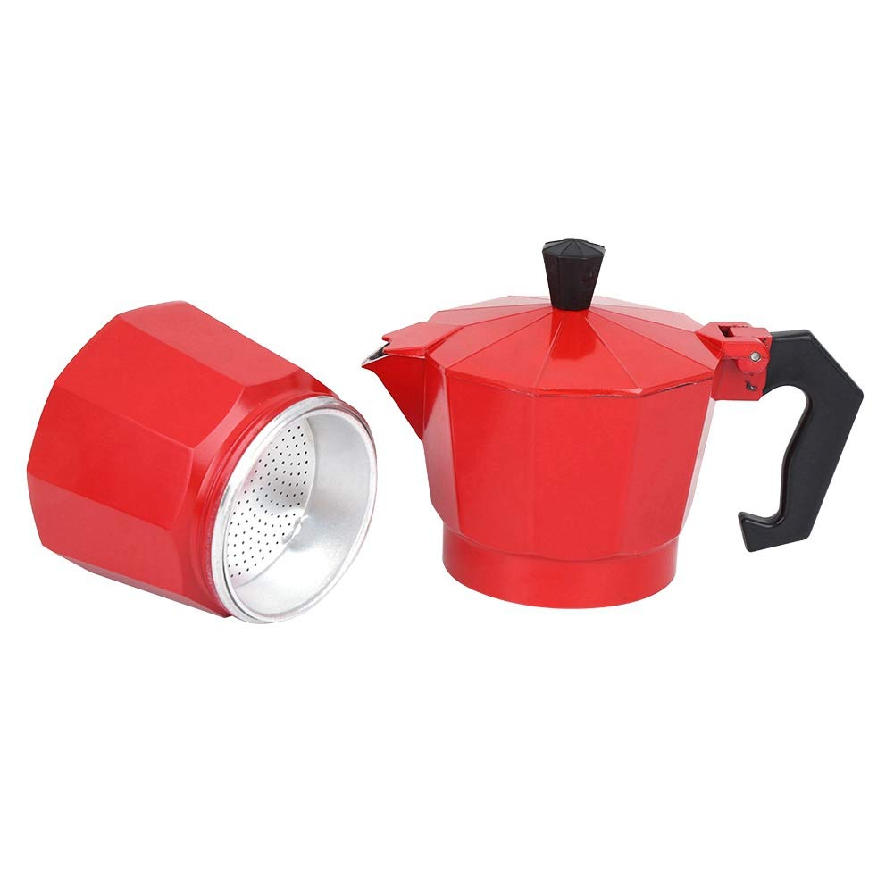 6 Cup Italian Moka Pot Coffee Maker - Stovetop Espresso Maker for Home & Office - Perfect for Espresso, Latte & Cappuccino (Red) - Ideal for Morning Brews & Coffee Lovers