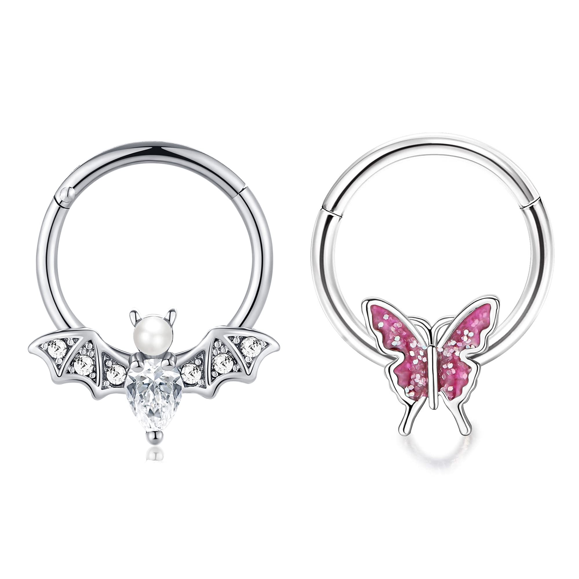 16G Bat & Dragon Claw Septum Rings - Daith, Helix, Tragus, Rook Piercing Jewelry for Men & Women | Gothic Body Jewelry for Parties, Concerts & Alternative Fashion